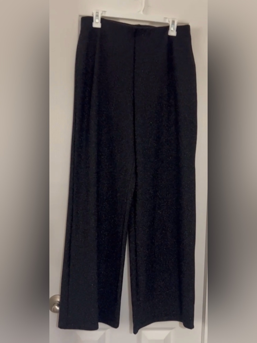 Black Glitter Elastic Waistband, Wide Leg  Stretch Sophisticated Holiday Pants.